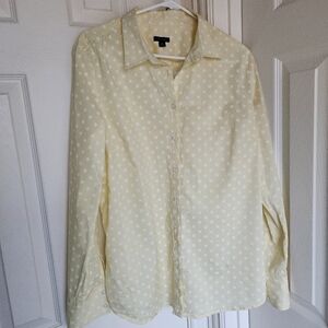 Ann Taylor Womens Button Down Long Sleeve Polka Dots Blouse Yellow Size 16